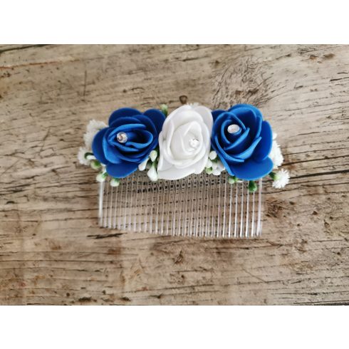 Menyasszonyi hajfésű virágos kék-fehér