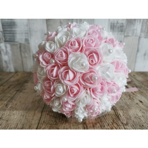 Menyasszonyi csokor habrózsából világos rózsaszín-fehér (RENDELHETŐ)